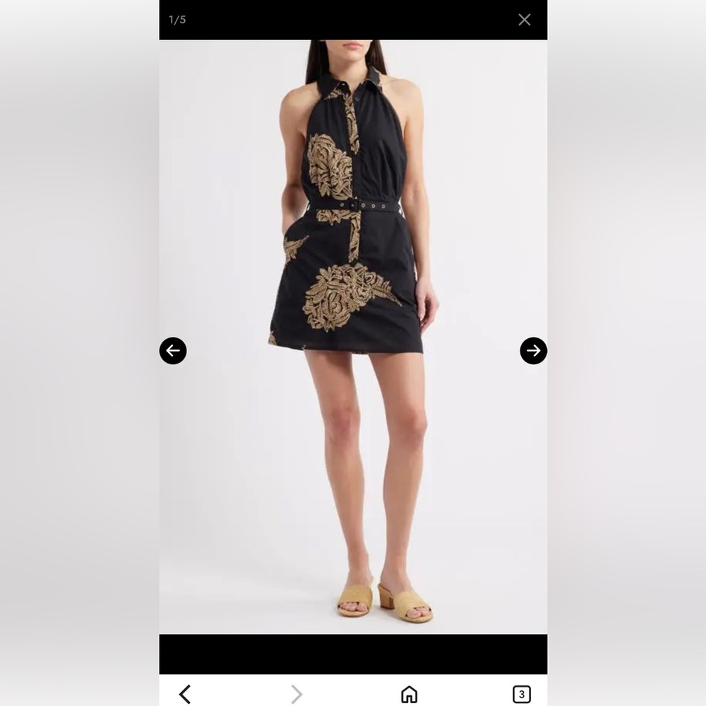 NWOT Ciebon Frances Embroidered Belted Shirtdress - Black/ Cream